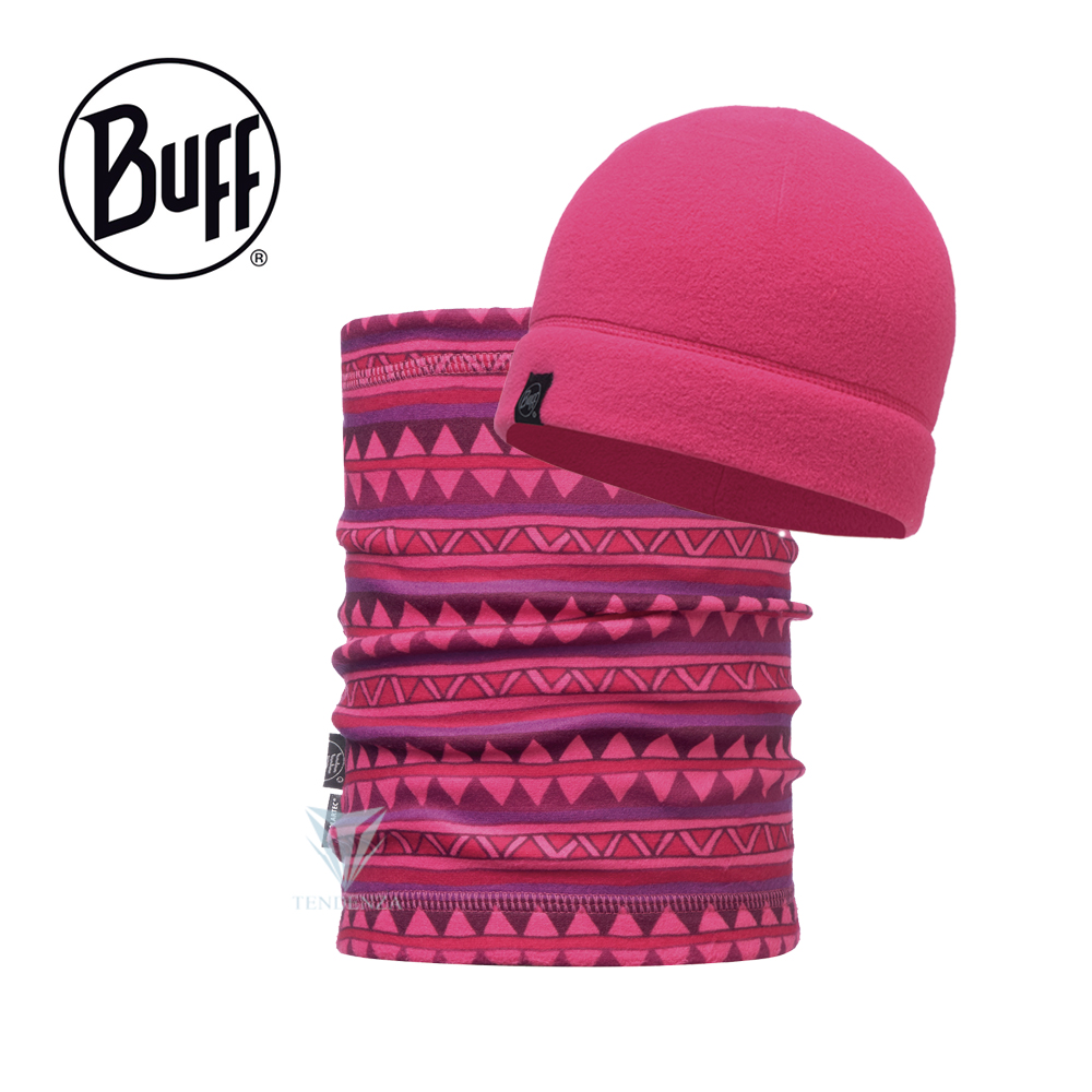 BUFF BF116132 紅色派對 青少年 Polar保暖帽+Polar保暖領巾組合