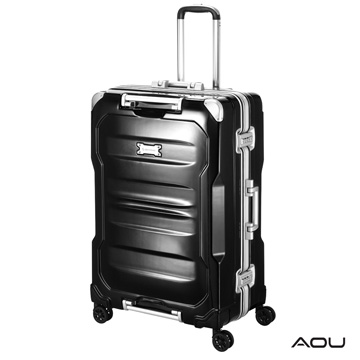 AOU-SENTENG系列 25吋經典巨作限量旅行箱 專利產品 PC亮面鋁框箱(搖滾黑)90-022B