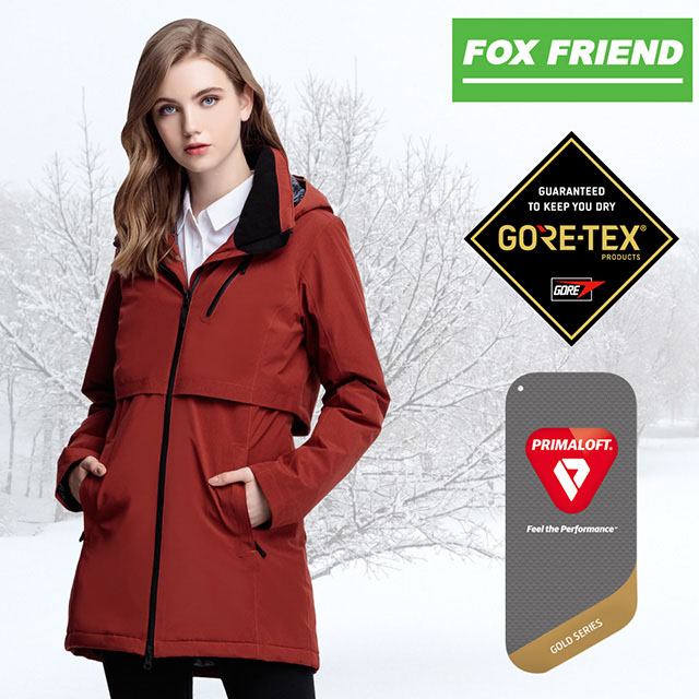 【Fox Friend 狐友】GORE-TEX + Primaloft 單件式長外套 女款紅色 #1914