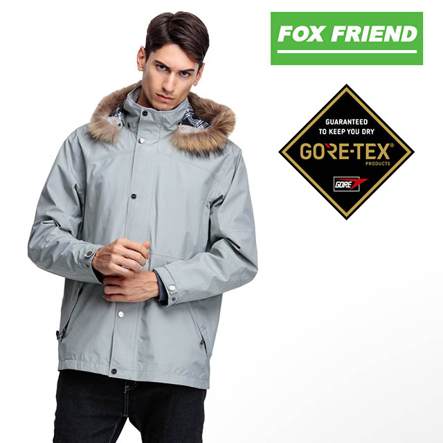 【FOX FRIEND 狐友】男款 毛條韓版 防水透氣GORE-TEX單件式外套 #1091 石灰