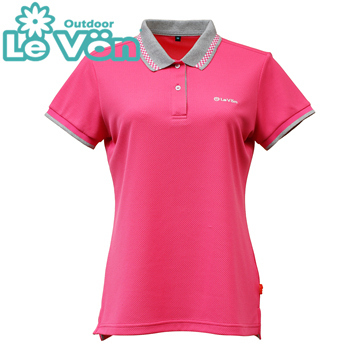 【LeVon】LV7432 - 女吸濕排汗抗UV短袖POLO衫 - 玫瑰紅