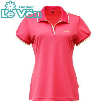 【LeVon】LV7436 - 女吸濕排汗抗UV短袖POLO衫 - 桃粉紅