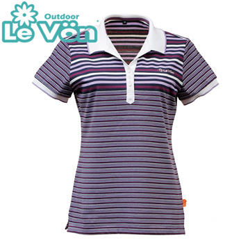 【LeVon】LV7450 - 女橫條紋短袖POLO衫 - 紫