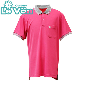 【LeVon】LV7443 - 男吸濕排汗抗UV短袖POLO衫 - 玫瑰紅