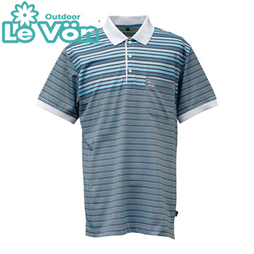 【LeVon】LV7449 - 男橫條紋短袖POLO衫 - 灰藍