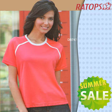 【瑞多仕-RATOPS】女款 Coolmax 圓領短袖排汗休閒衫 / DB7474 桔紅