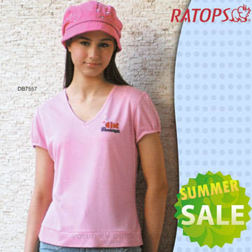 【瑞多仕-RATOPS】女款 竹纖維紗V領短袖排汗休閒衫 / DB7557 淺粉紅