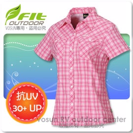 【維特 FIT】女新款 格紋吸排抗UV短袖襯衫_FS2202 粉紅色