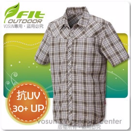 【維特 FIT】男新款 格紋吸排抗UV短袖襯衫 FS1202 灰卡其