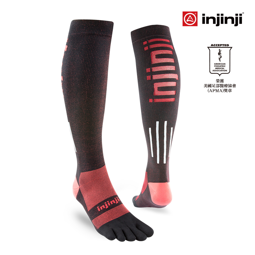 【injinji】ULTRA compression反光透氣五趾壓力襪-黑/紅