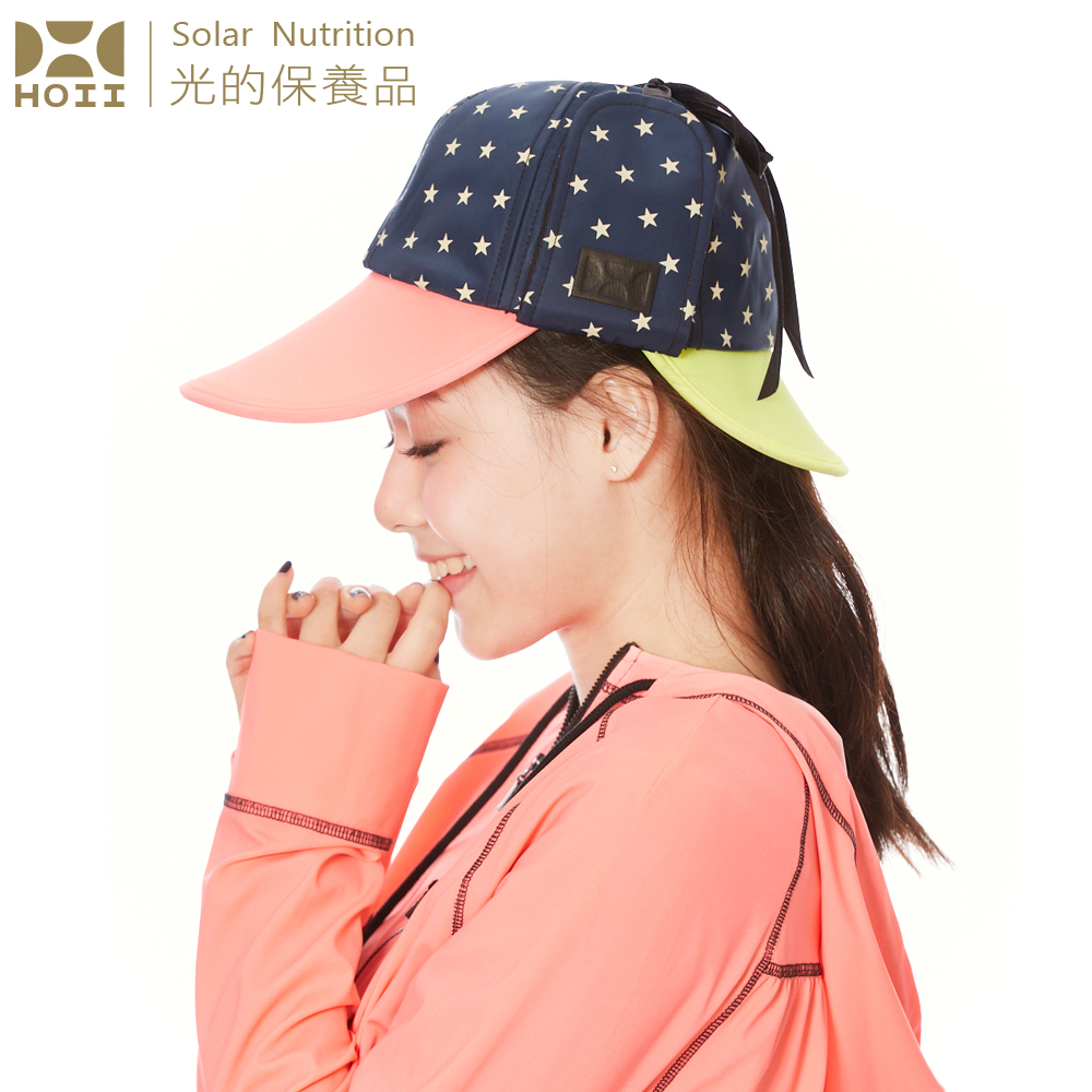 【后益 HOII】UPF50+抗UV防曬涼感先進光學機能布-兒童星星飛行帽 ★黃光+紅光