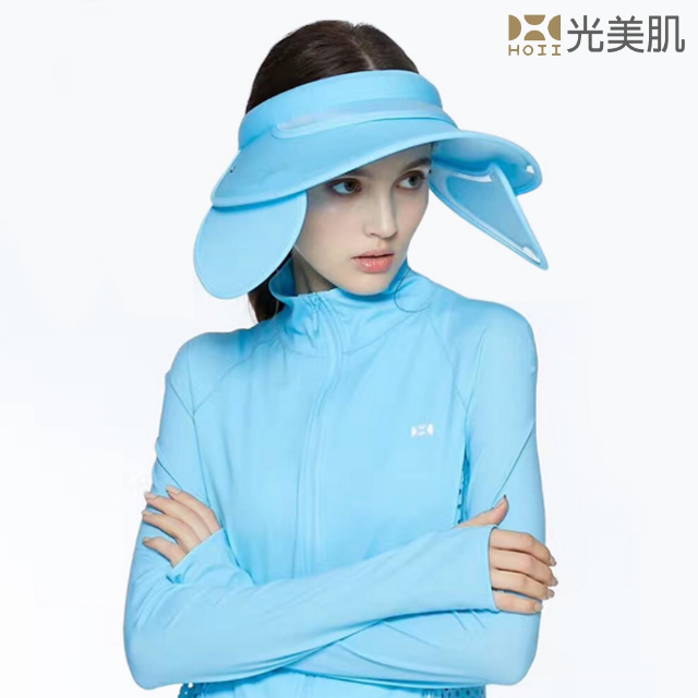 【HOII光美肌】HOII后益先進光學布-機能美膚光全方位防護遮陽帽-UPF50抗UV涼感(藍光)