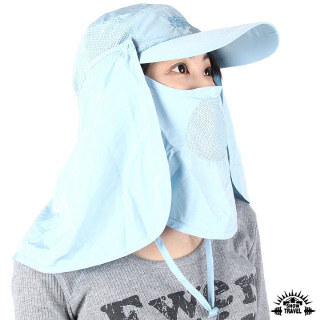SNOWTRAVEL 抗UV遮陽休閒帽(臉/肩頸部防曬設計)(水藍)(850)