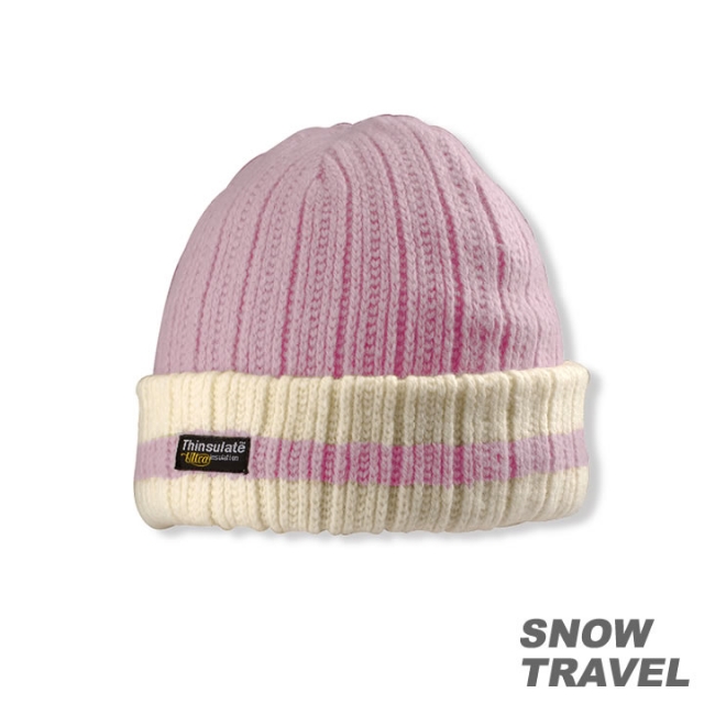 SNOWTRAVEL 3M防風透氣保暖羊毛帽(條紋摺邊) (粉紅)(780)