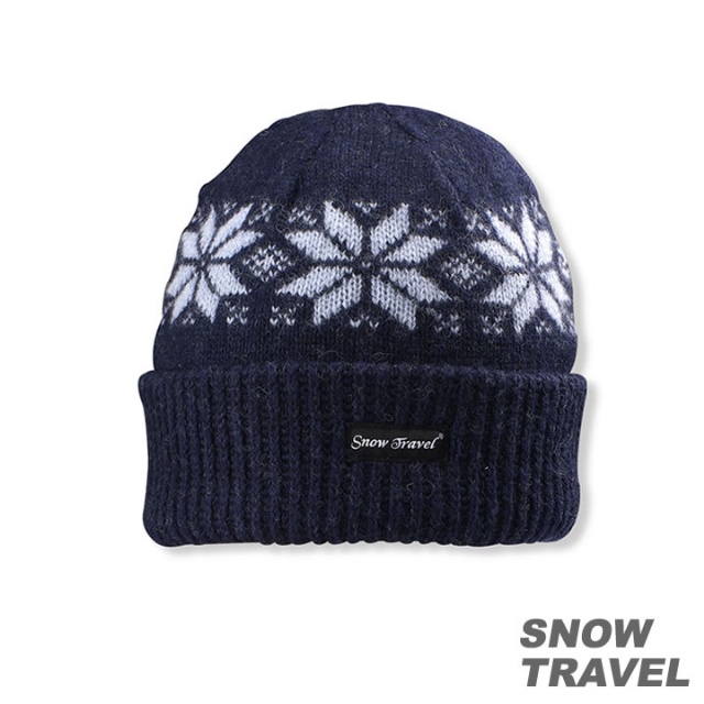 SNOWTRAVEL 3M防風透氣保暖羊毛帽(雪花摺邊) (藍色)(780)