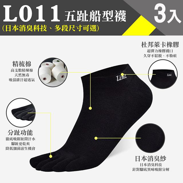 【LIMIT】五趾船型襪(黑)