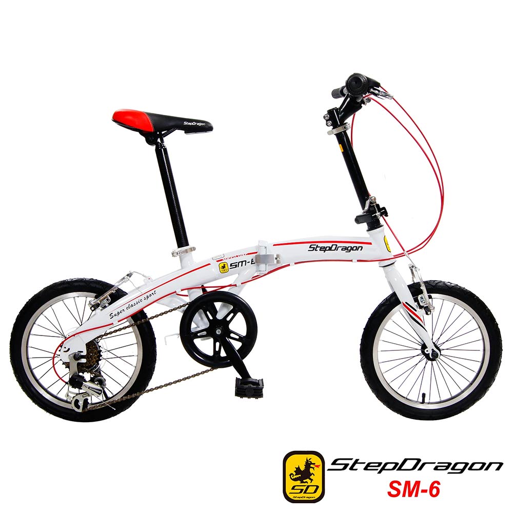 【StepDragon】SM-6 16吋小海豚 日本Shimano 6速 轉把式定位變速器 搭配建大外胎 折疊車