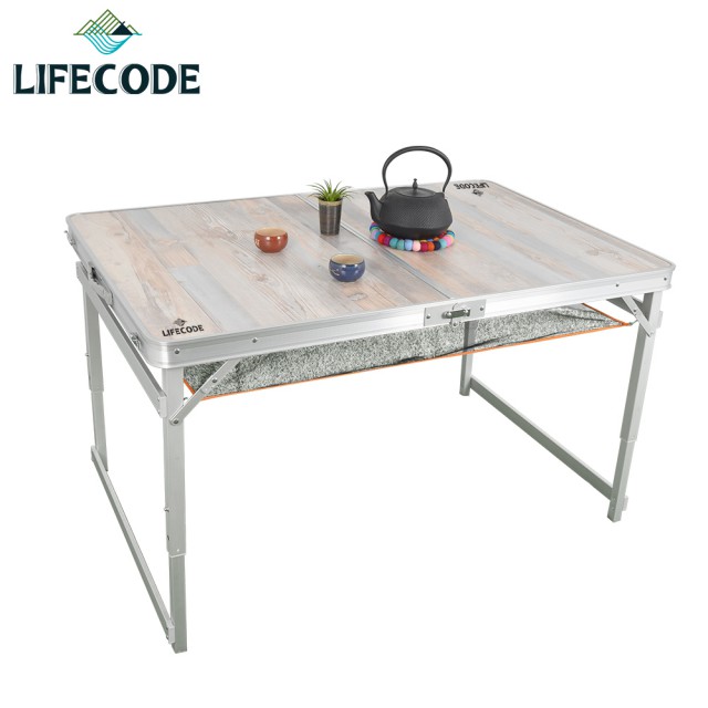 LIFECODE 橡木紋鋁合金折疊桌120x80cm-送桌下網