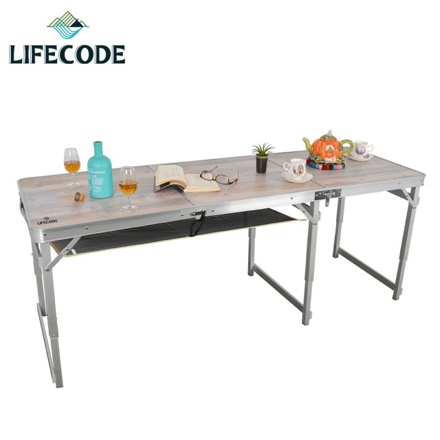 LIFECODE 橡木紋鋁合金折疊桌180x60cm-送桌下網