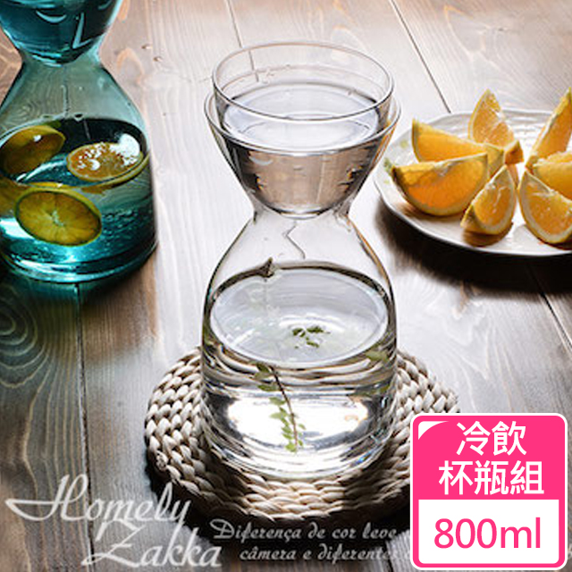 【Homely Zakka】午茶食光人面紋飾清透玻璃800ml冷飲杯瓶組（北極晶透）
