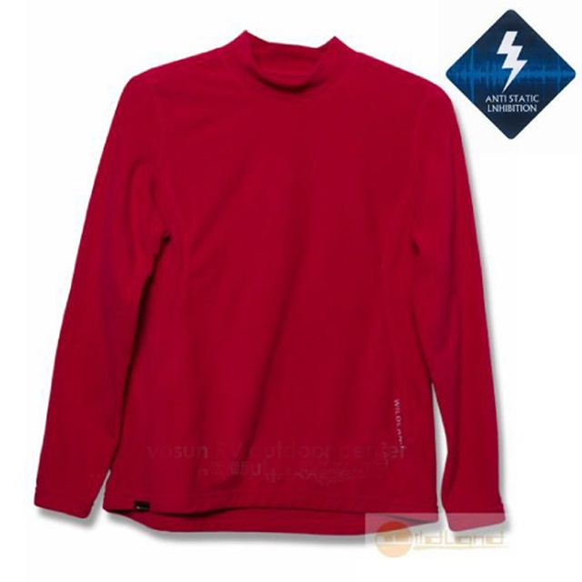 【荒野 WildLand】女 彈性抗靜電保暖內刷毛衛生衣/內衣_92561-14 櫻紅