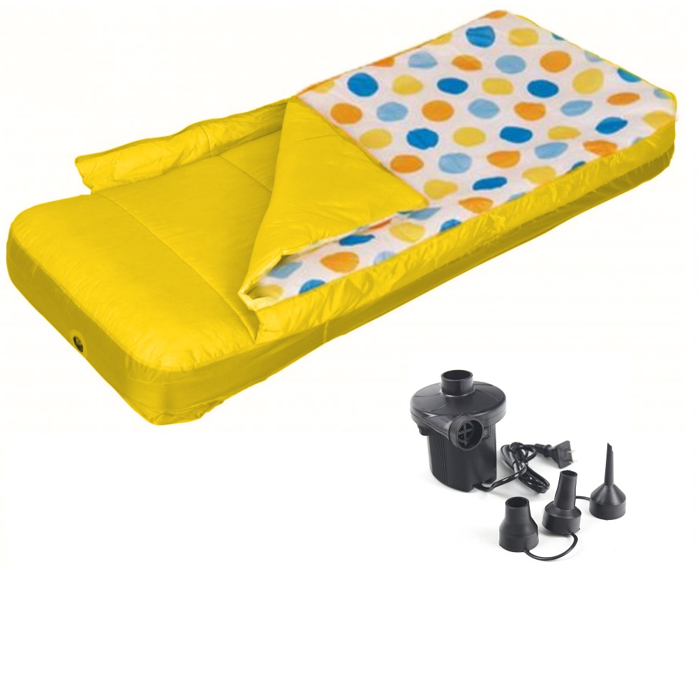 兒童睡袋充氣床-黃 +抽充二用電動打氣筒