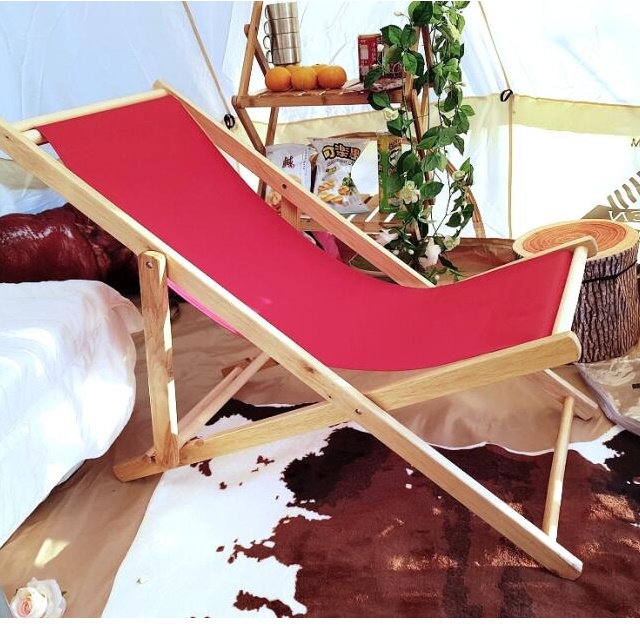 May Shop【107031202】木質+牛津布沙灘休閒摺疊椅