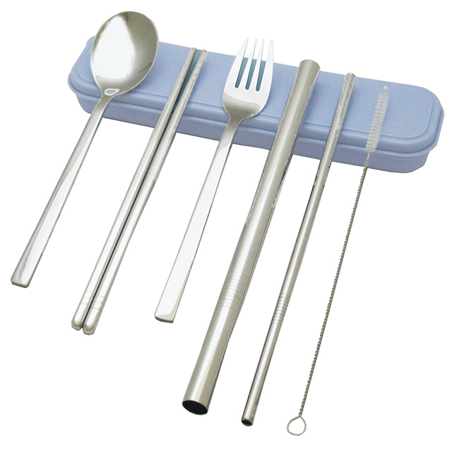 月陽6件式加厚食品級304不鏽鋼筷勺叉吸管環保餐具便攜餐具(BU304)