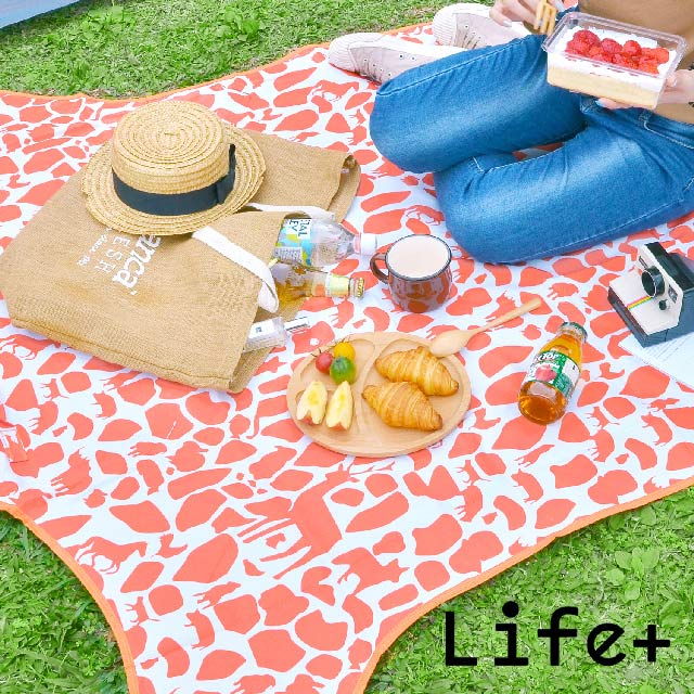 Life Plus Pic艾樂摩 折疊式防潑水多用野餐墊 (橘色鹿紋)