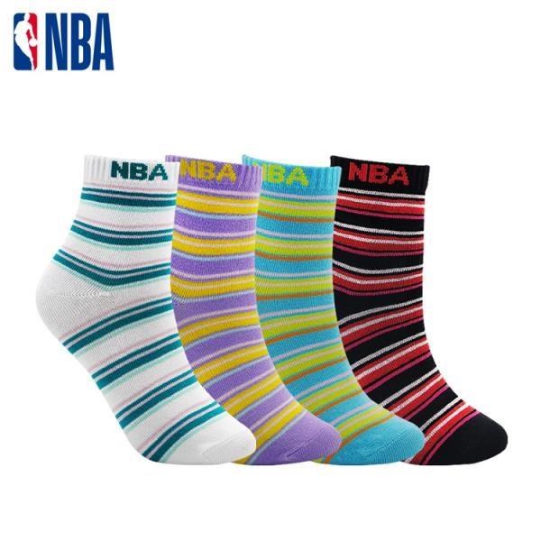 【NBA運動配件館】NBA襪子 平版襪 中筒襪 女款條紋基本緹花中筒襪(6雙組)