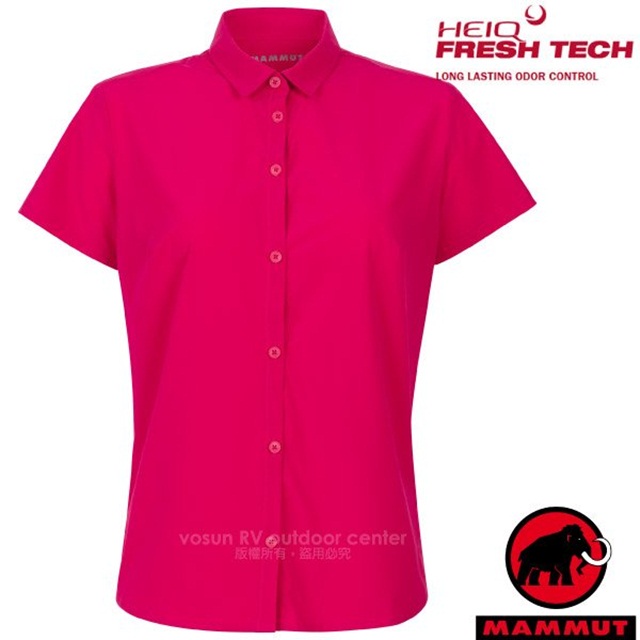 【瑞士 MAMMUT 長毛象】女新款 Trovat Light 輕量彈性透氣素面短袖襯衫_1015-00032-6358 夕陽紅