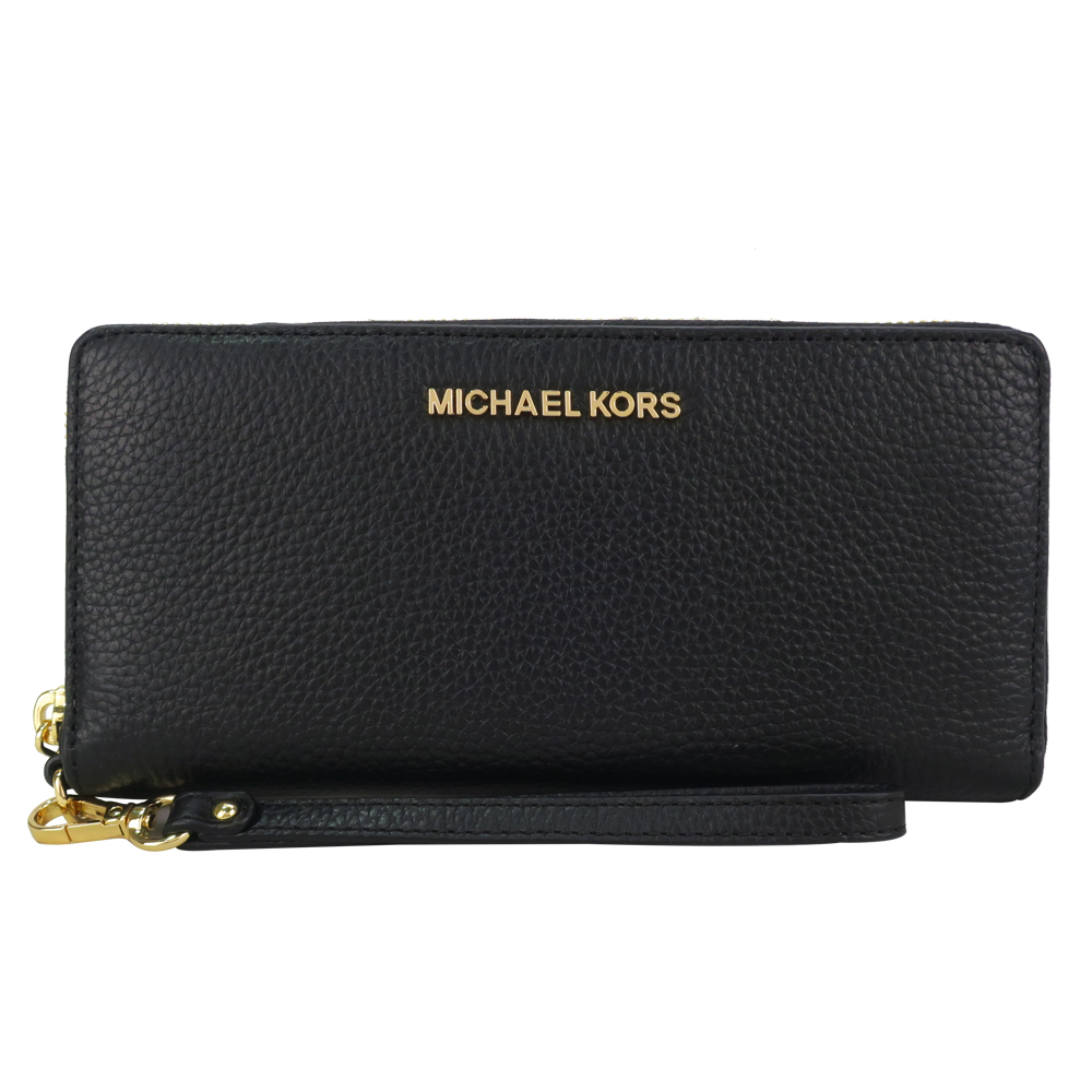 MICHAEL KORS JET SET牛皮手掛拉鍊長夾(黑)