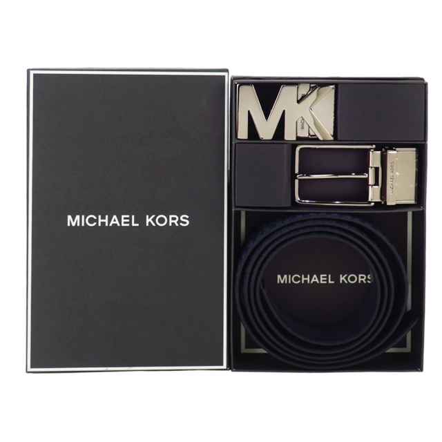 MICHAEL KORS MK LOGO/針扣雙頭雙面用皮帶禮盒組-深藍