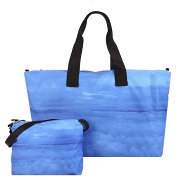 agnes b.雲彩圖樣購物包(附小手提包)(藍)