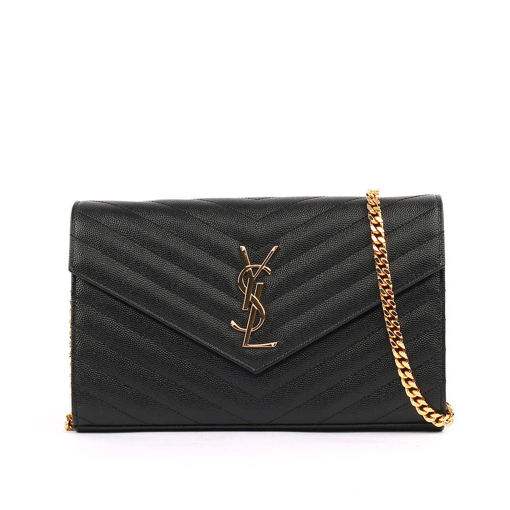 YSL V紋 霧金鏈 WOC 斜背包(黑色) 377828 BOW01 1000