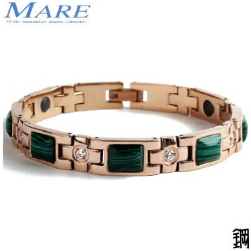 【MARE-316L白鋼系列】：方型(綠紋石)玫金爪鑲鑽 款