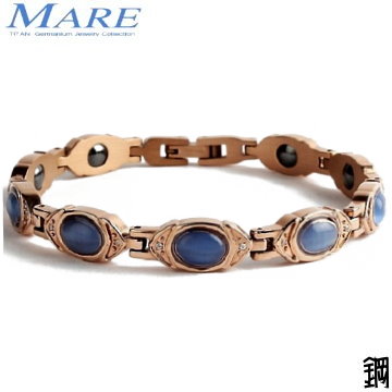 【MARE-316L白鋼系列】：花築(天藍貓眼石)玫金爪鑲鑽 款
