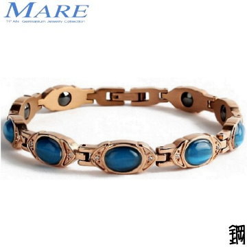 【MARE-316L白鋼系列】：花築(綠藍貓眼石)玫金爪鑲鑽 款