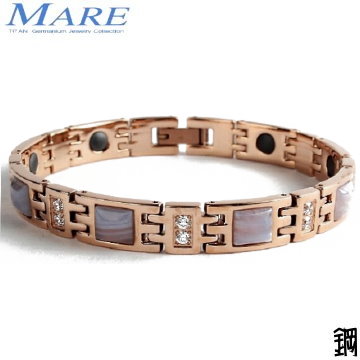 【MARE-316L白鋼系列】：唯愛(紫白瑪瑙)玫金爪鑲鑽 款