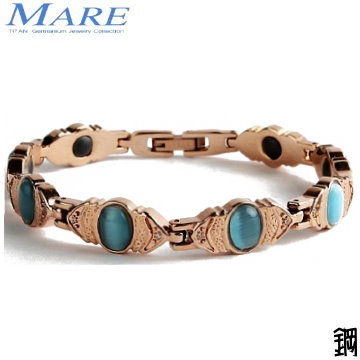 【MARE-316L白鋼系列】：花媚(海藍貓眼石)玫金爪鑲鑽 款