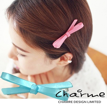Charme 韓國流行甜美造型蝴蝶結壓克力髮夾 天空藍色