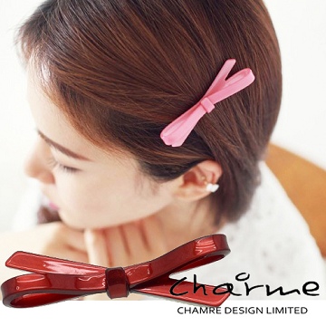 Charme 韓國流行甜美造型蝴蝶結壓克力髮夾 酒紅色