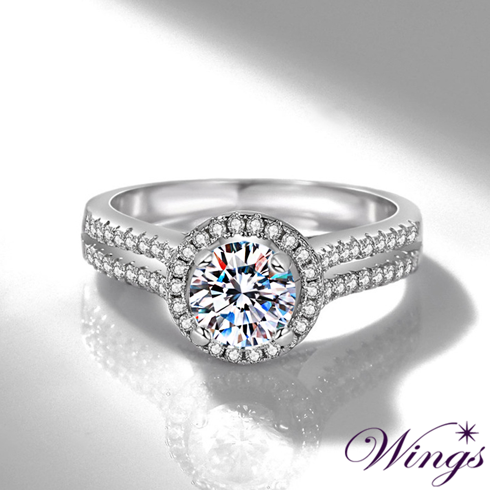 Wings 維多利亞 戒指 經典環鑽式設計 完美八心八箭方晶鋯石精鍍白K金戒指 女戒