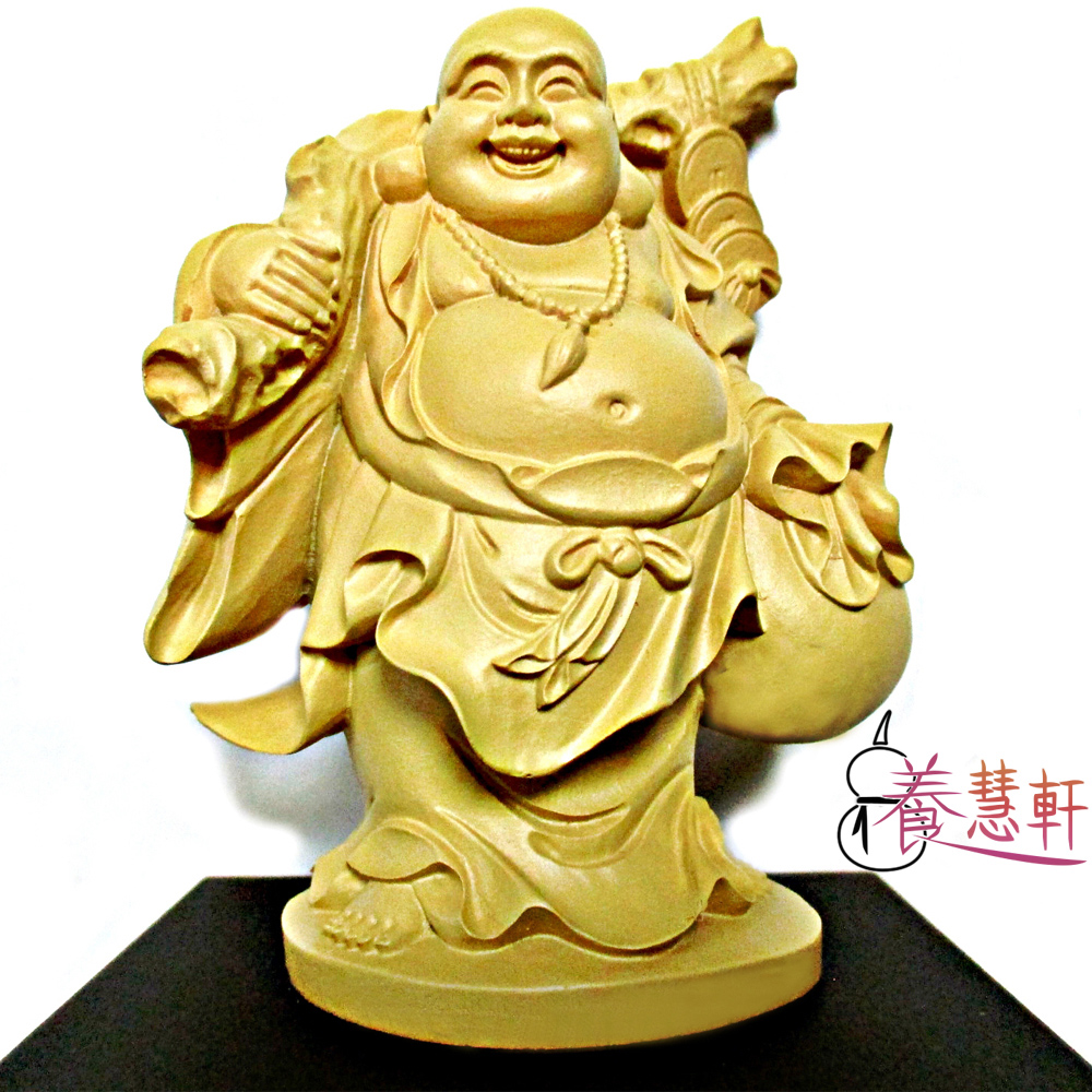 【養慧軒】金剛砂陶土精雕佛像--彌勒佛(木色)