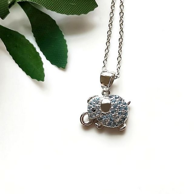 【DoriAN】俏皮可愛mini大象925純銀水藍鋯石鑽項鍊