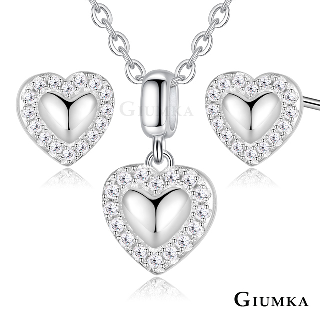 GIUMKA純銀套組 心心相印 925純銀項鍊耳環套組 MNS07088-2