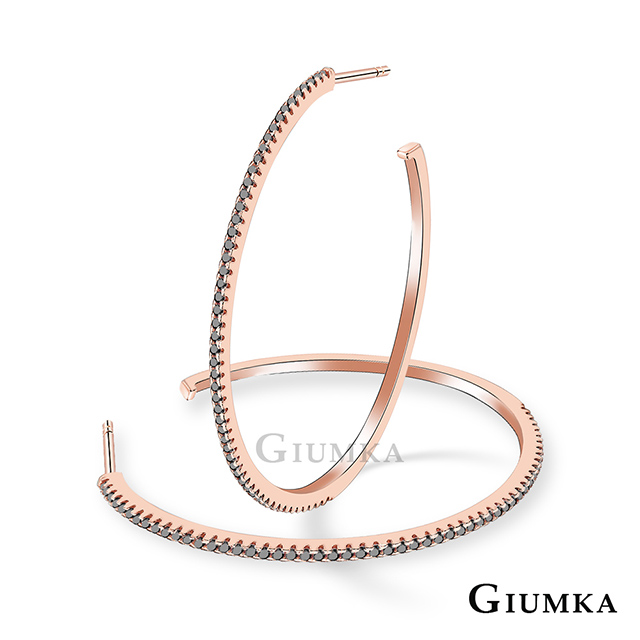 GIUMKA C型時尚純銀耳環 玫金黑鋯 MFS6120-4