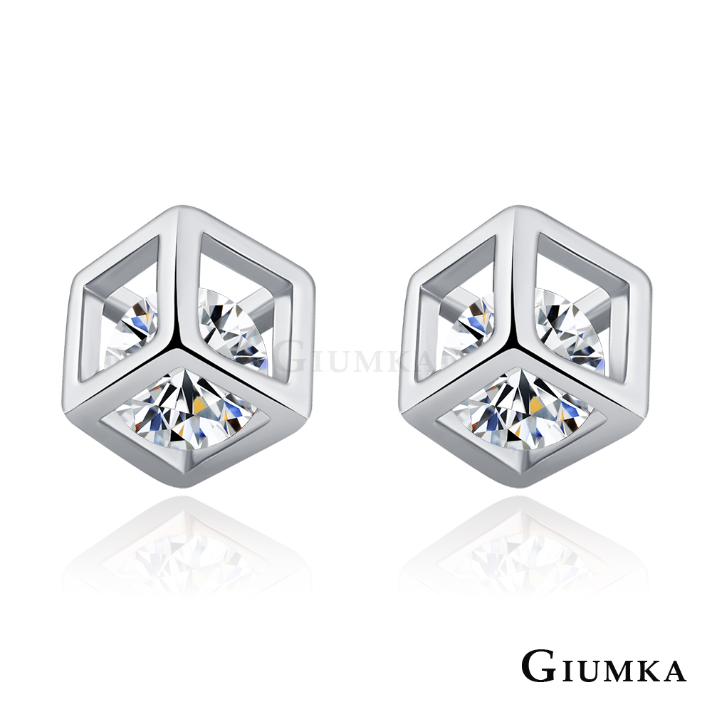 GIUMKA耳環 鏤空方塊銀色款 MF05038-1