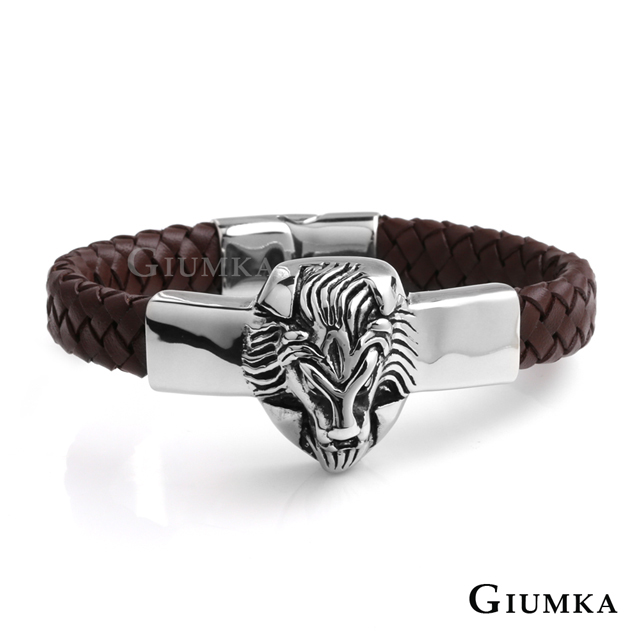 【GIUMKA個性潮男】獅子王白鋼皮革手環 兩色任選 MB08007