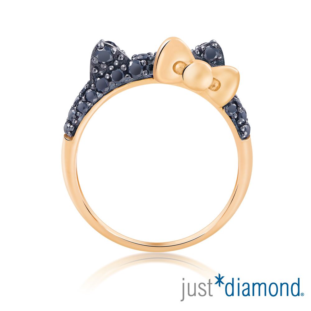 【Just Diamond】Hello Kitty黑鑽風潮系列 18K玫瑰金 鑽石戒指(俏麗貓耳)